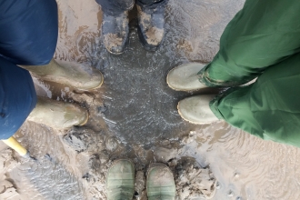 wellies in the mud