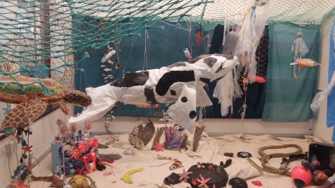 Seal made from potato sacking, old socks and a hairbrush