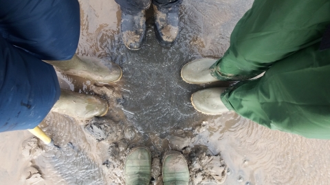 wellies in the mud